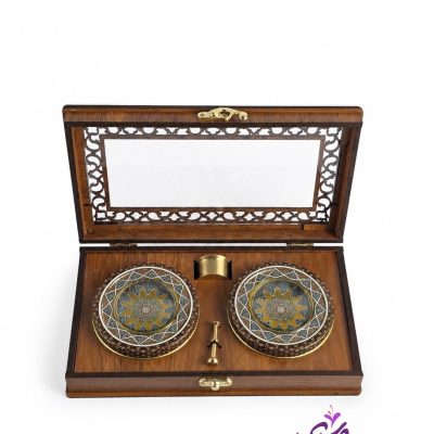 باکس چوبی شیشه ای  ۲ خاتم هاون نقلی